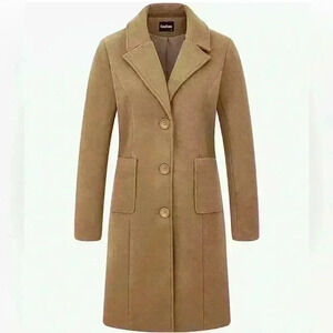 Women's Notch Lapel Single Breasted Mid-Length Wool Blend Coat Classic Style